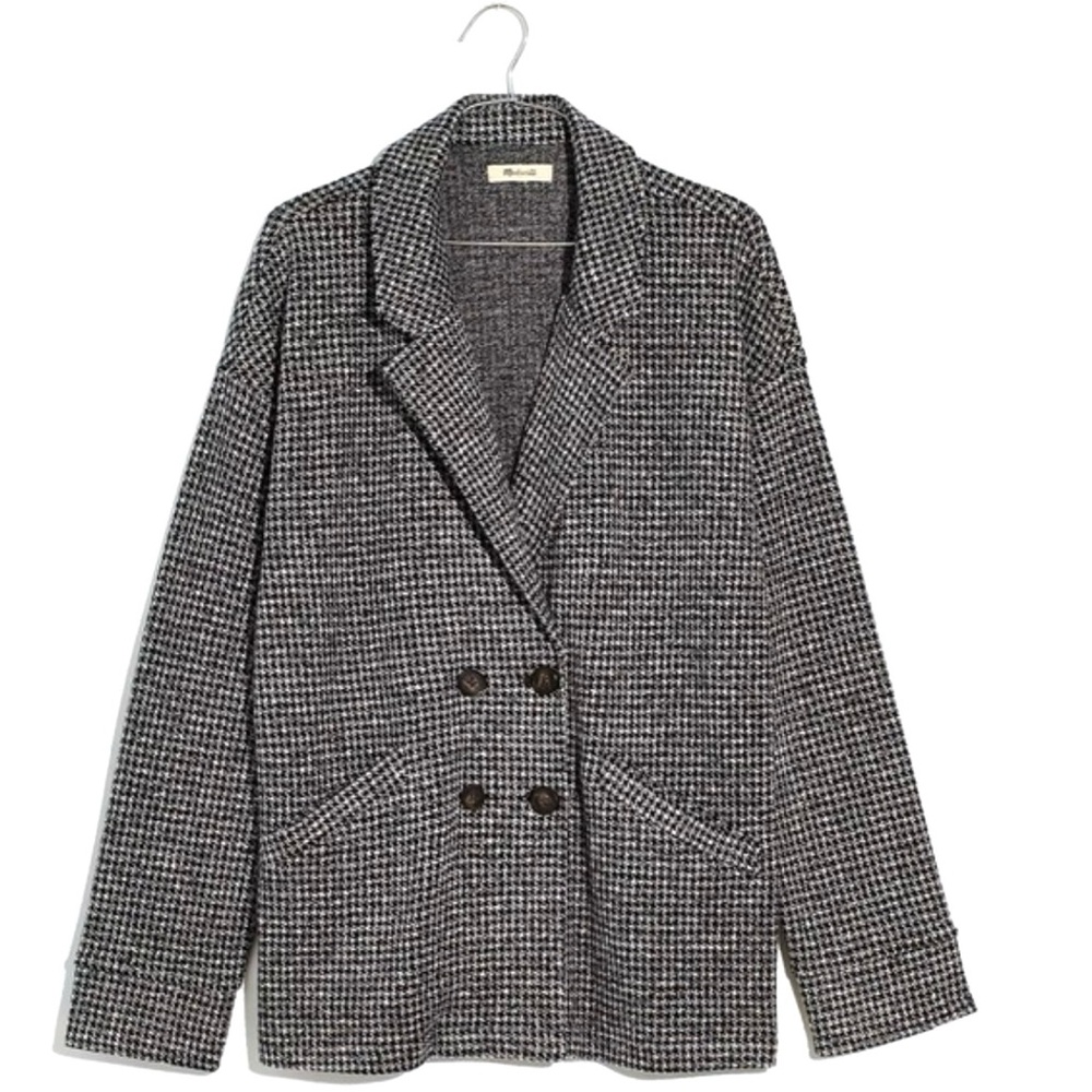 Madewell Oversized Blazer Brushed Knit Houndstooth Relaxed Fit SZ S EUC
